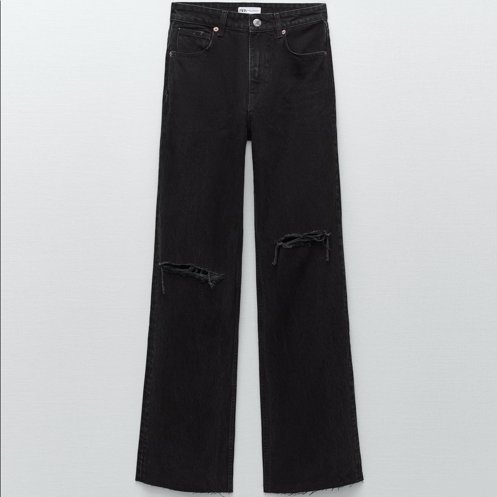 ZARA HIGH RISE WIDE LEG FULL LENGTH JEAN
